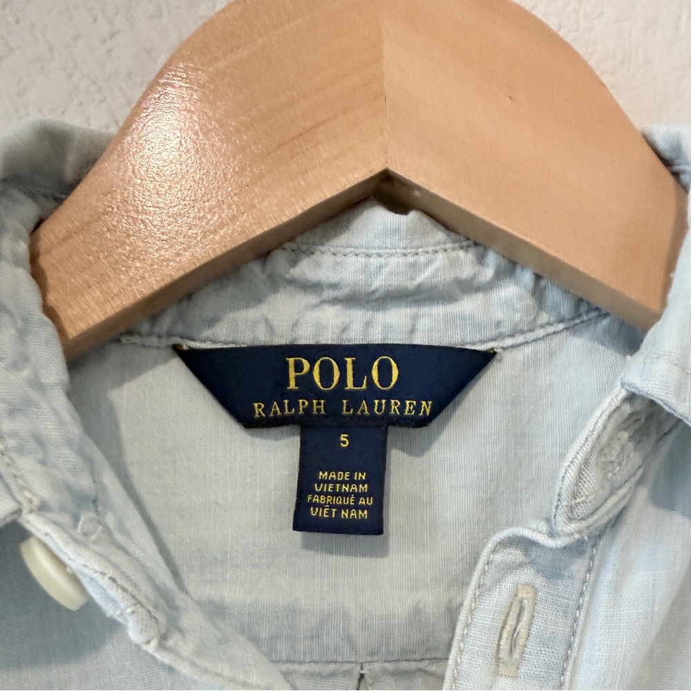 Polo Ralph Lauren Girls Chambray Drop Waist Dress Sz 5 | Quiet Luxury Coastal - Picture 3 of 8